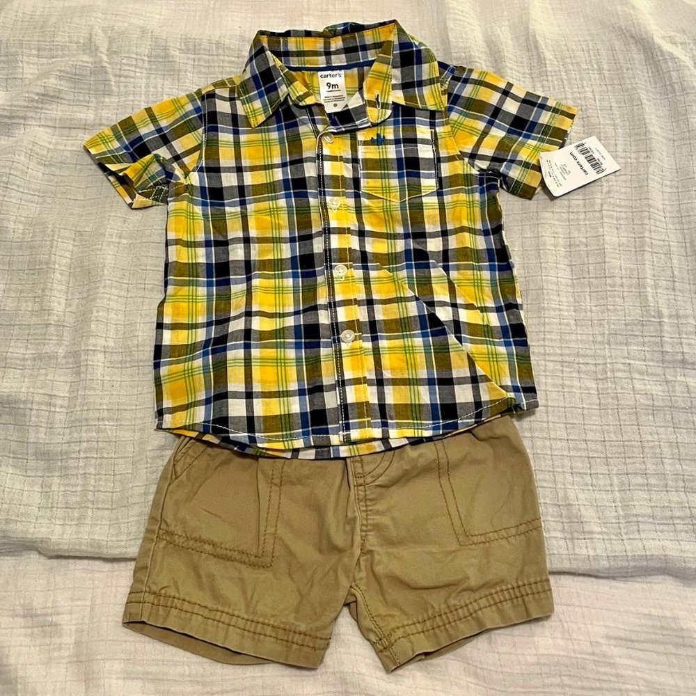 Carter's Plaid Button Up Shirt and Shorts Matching Set Size 9 months